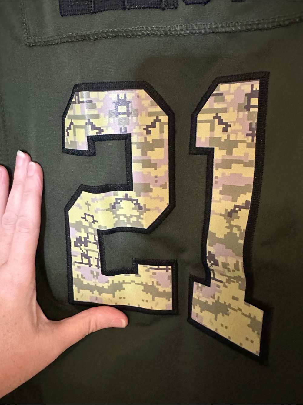 Dallas Cowboys Kids' #21 Camo Number Performance Jersey - Green - Picture 8 of 8